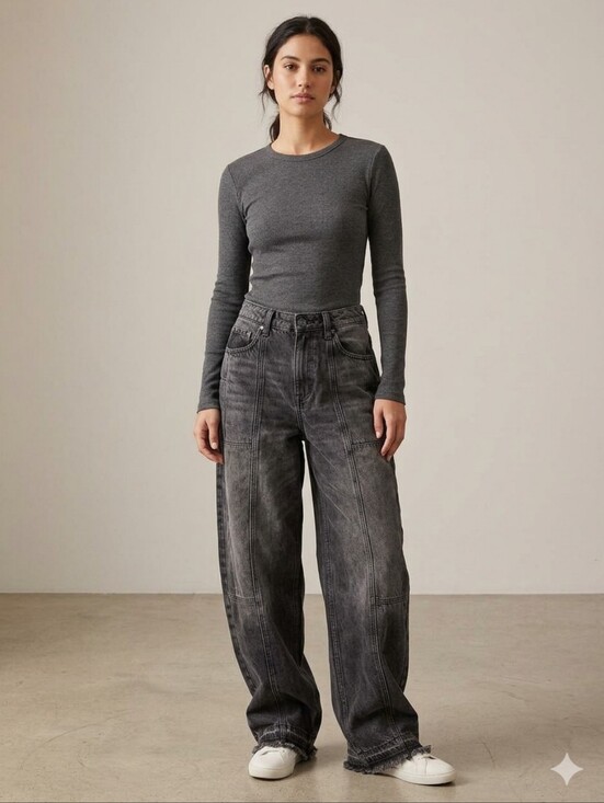 We The Free Denim - We The Free Washed Charcoal Wide-Leg Jeans